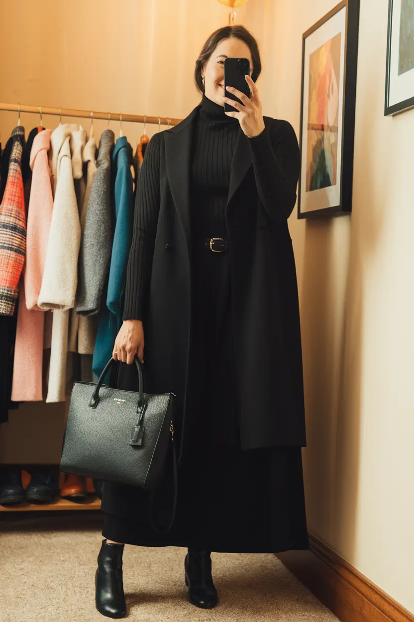 fall work outfits for women dresses+Textured All-Black Ensemble for Moody Mondays