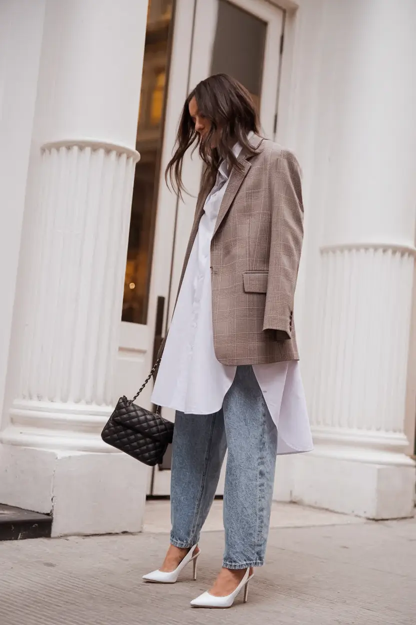 fall work outfits for women casual jeans+Oversized Blazer Meets Weekend Denim