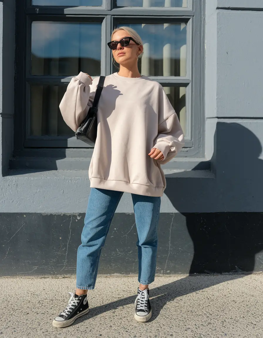 On-Trend Fall outfits Ideas 2025 Oversized Neutrals and Classic High Tops