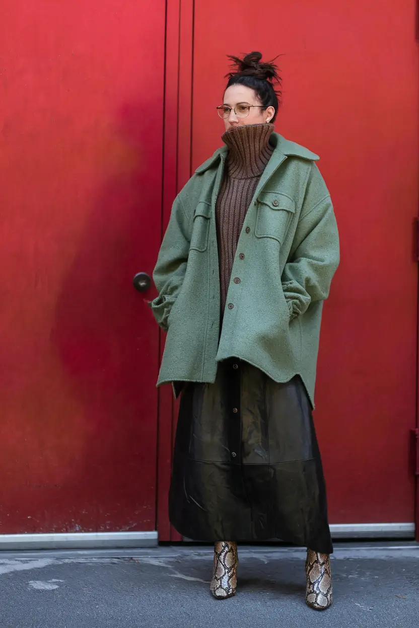 On-Trend Fall outfits Ideas 2025 Moody Layers with Snake Print Sass