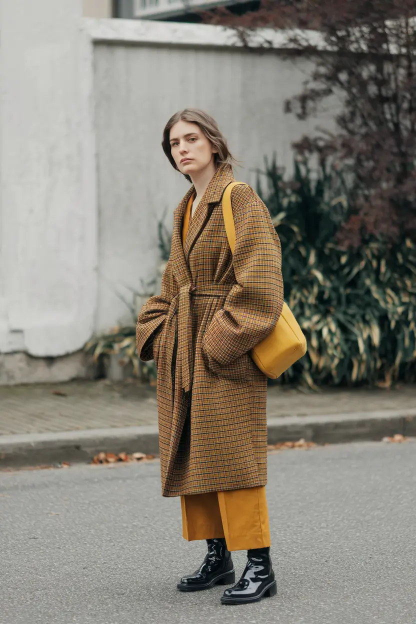 On-Trend Fall outfits Ideas 2025+Retro Plaid With a Mustard Twist