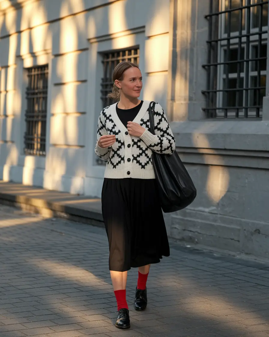 On-Trend Fall outfits Ideas 2025+Monochrome Magic With a Twist of Red