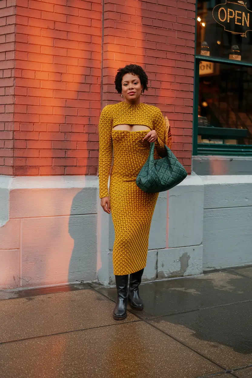 On-Trend Fall outfits Ideas 2025 Golden Texture and Emerald Drama