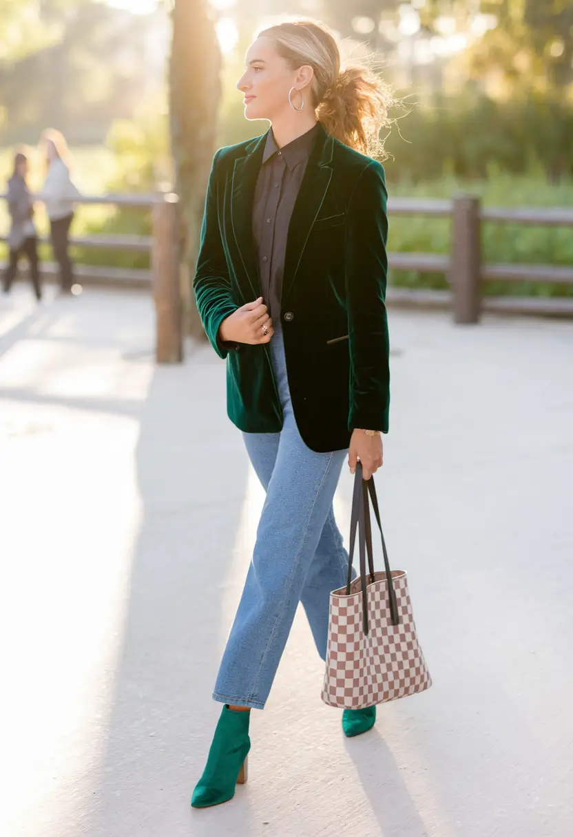 On-Trend Fall outfits Ideas 2025 Velvet Blazer and Emerald Power Moves