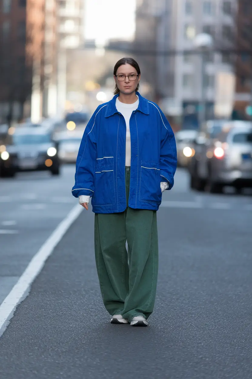 On-Trend Fall outfits Ideas 2025 Blue on Green for a Bold Fall Remix