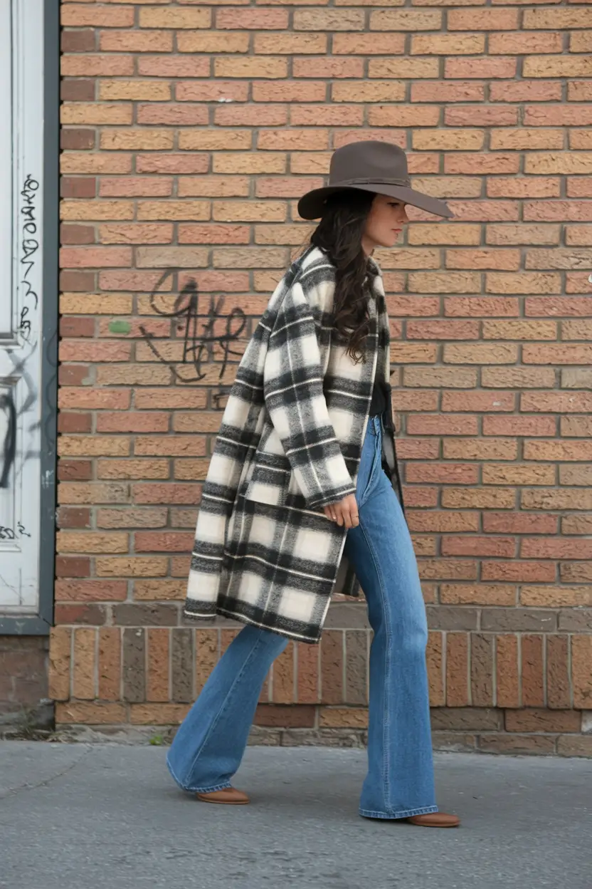 On-Trend Fall outfits Ideas 2025 Plaid Coat and Country Western Whispers