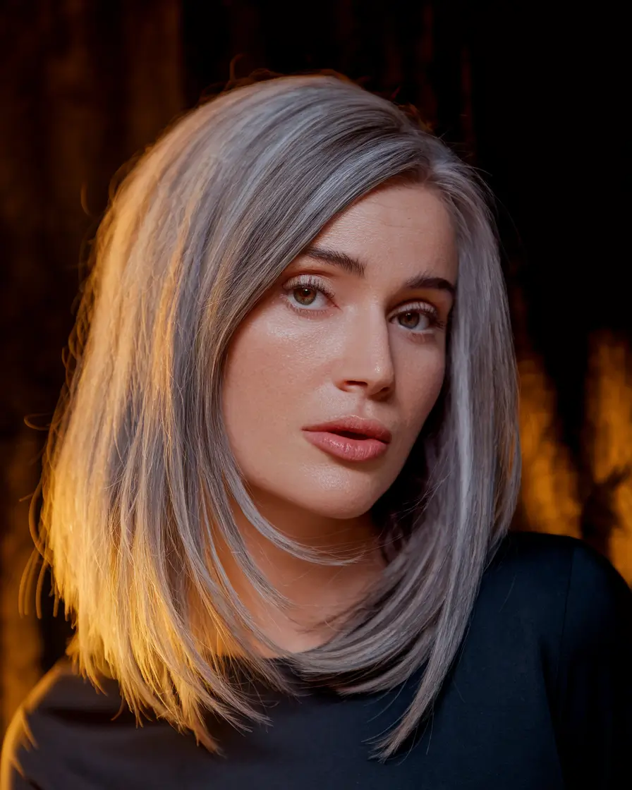 oval face haircuts long Silver Layered Lob with Face Frame