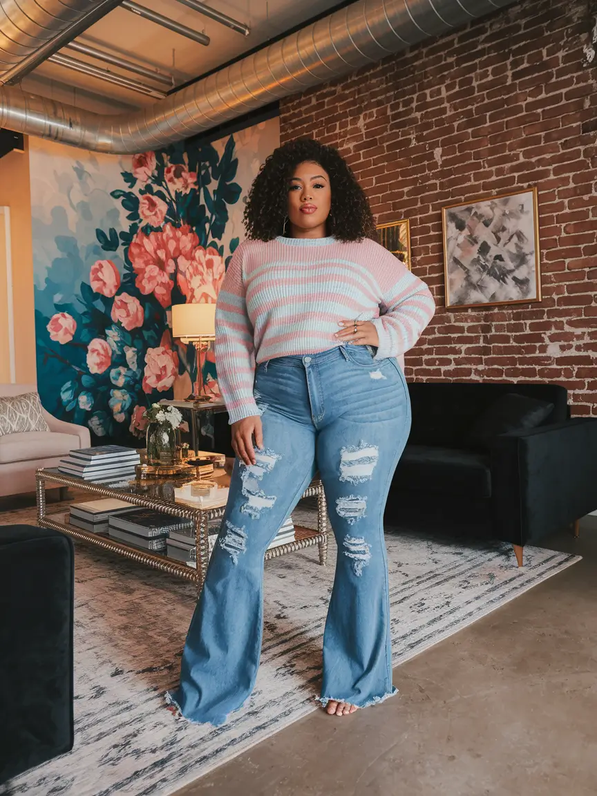plus size fall fashion Sweet & Distressed: A Cozy Nod to 90s Playfulness