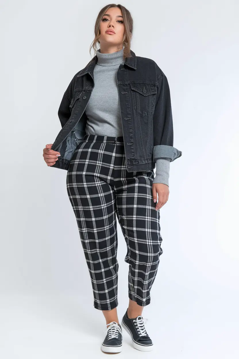 plus size fall fashion Plaid & Denim with a Retro Kick