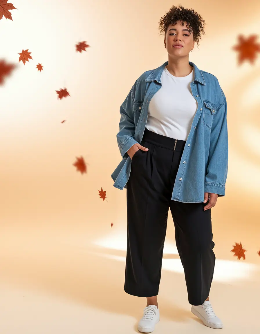 plus size fall fashion Denim Overshirt Energy: Easy and Autumn-Proof