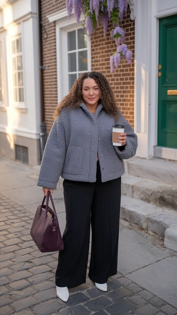 plus size fall fashion Lavender Gray and Plum: Office Comfort with a Luxe Twist