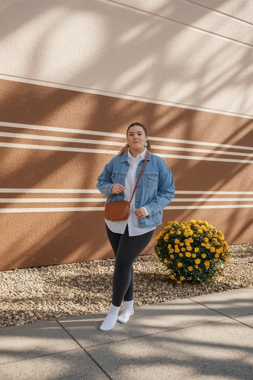 plus size fall fashion Denim Layers and Casual Cool for Everyday Errands