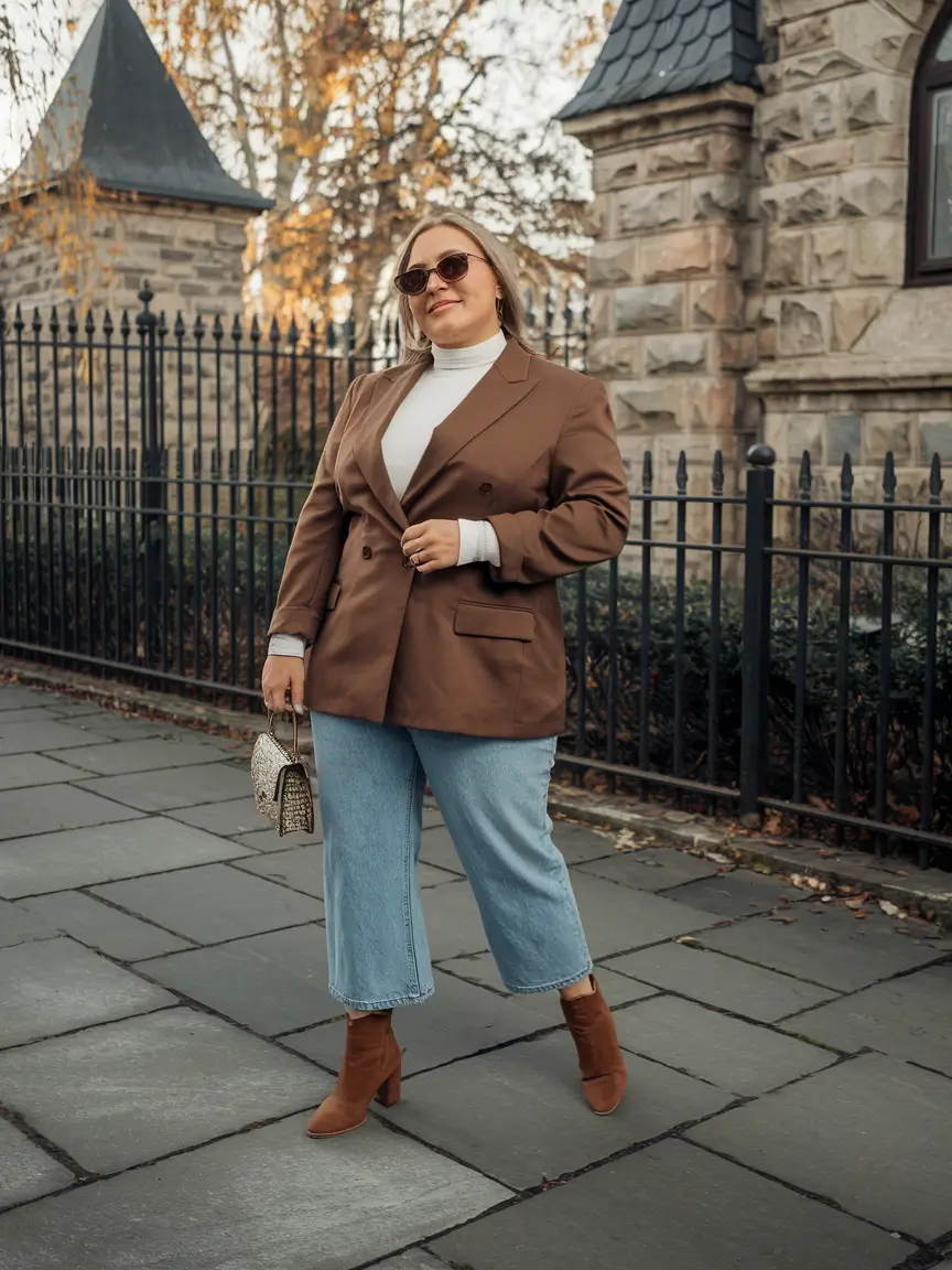 plus size fall fashion Coffee-Toned Power Dressing with a Casual Edge