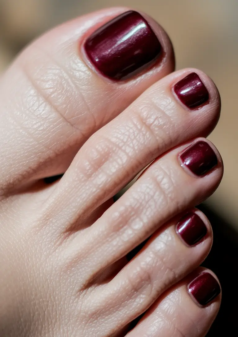 september toe nails color 2025+Deep Cranberry Shine for Cozy Transitions
