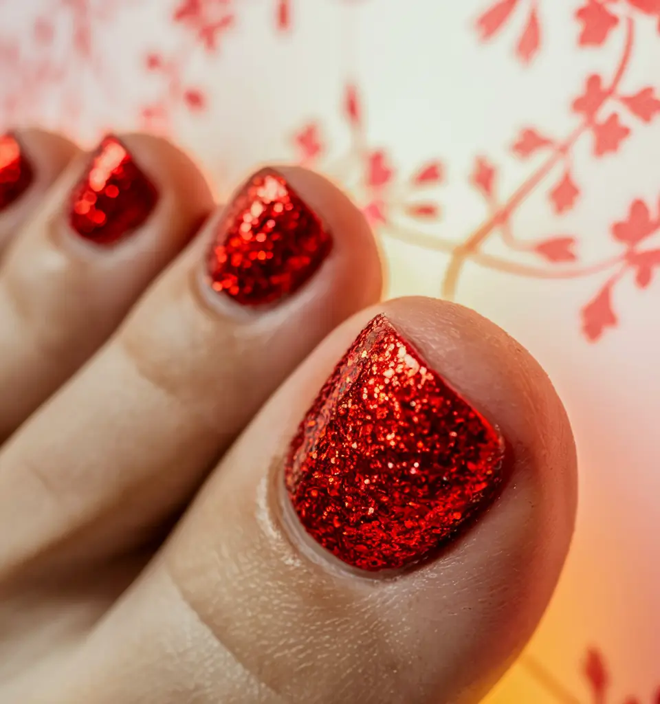 september toe nails color 2025+Red Glitter Bomb for Sparkle-Lovers