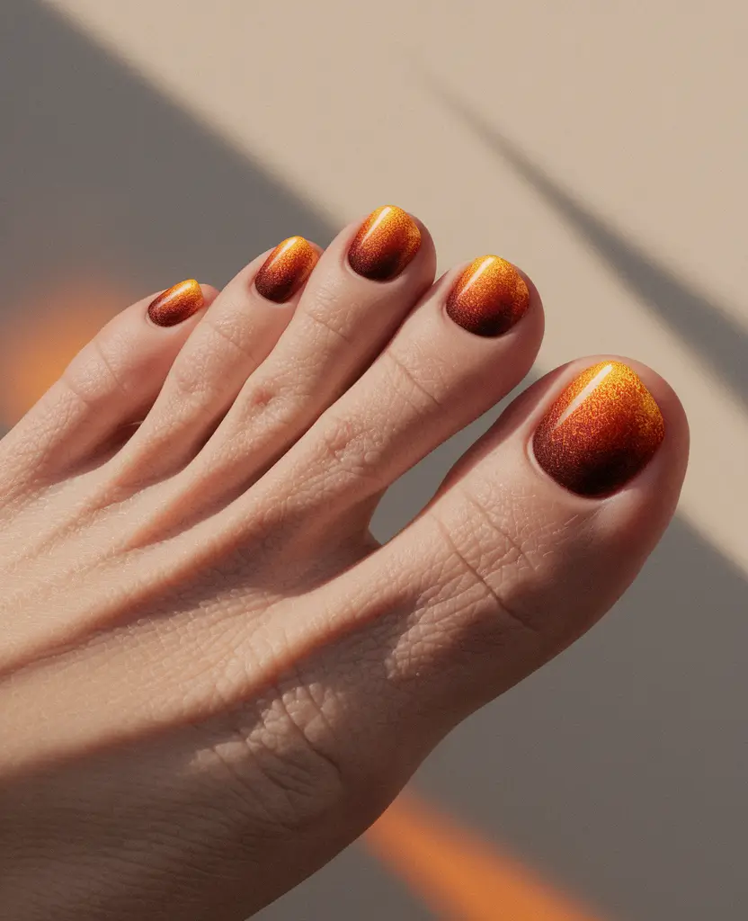 Pretty Toe Nail Ideas for September 2025 - Molten Sunset Metallics for Fall Toes
