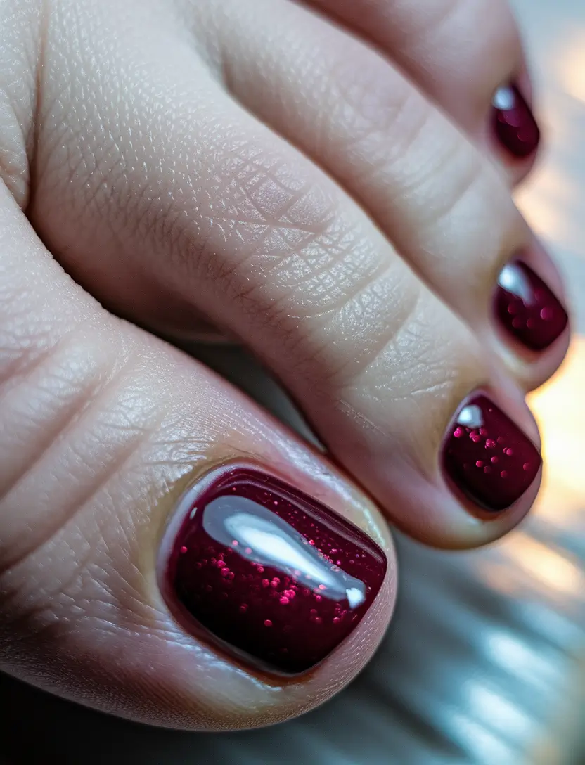 september toe nails designs+Cherry Garnet Sparkle for Night-Out Toes