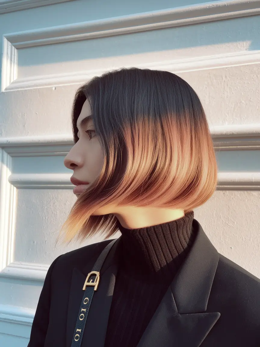 fall haircuts 2025 + Blunt Precision with Gradient Shine