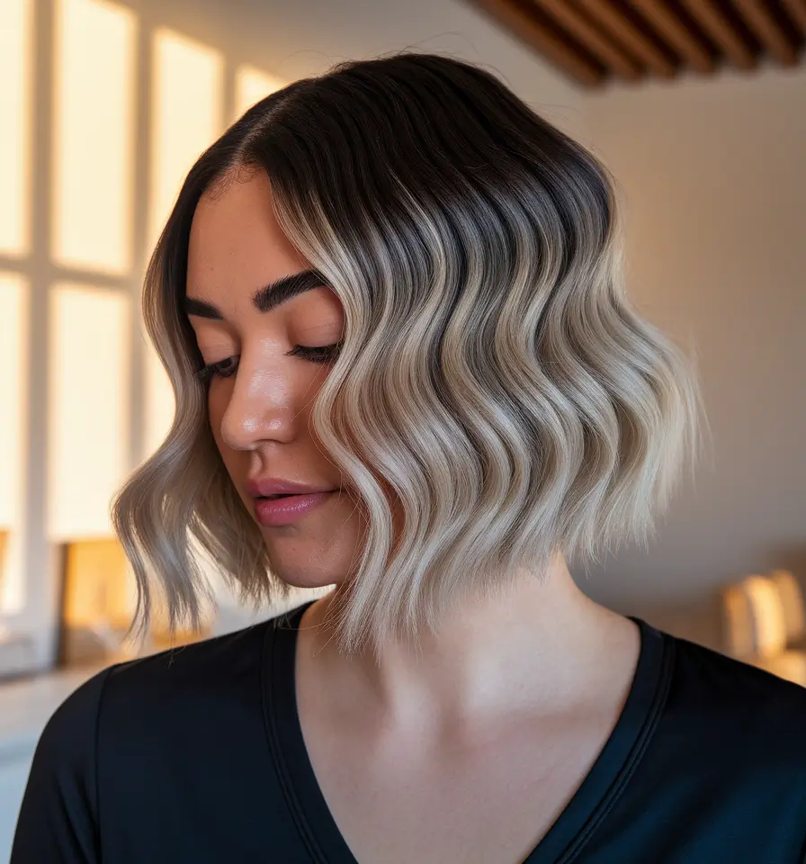 fall haircuts 2025 + Sculpted Wavy Bob with Dimensional Blonde