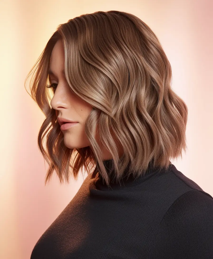 fall haircuts 2025 + Textured Lob with Soft Chestnut Shine