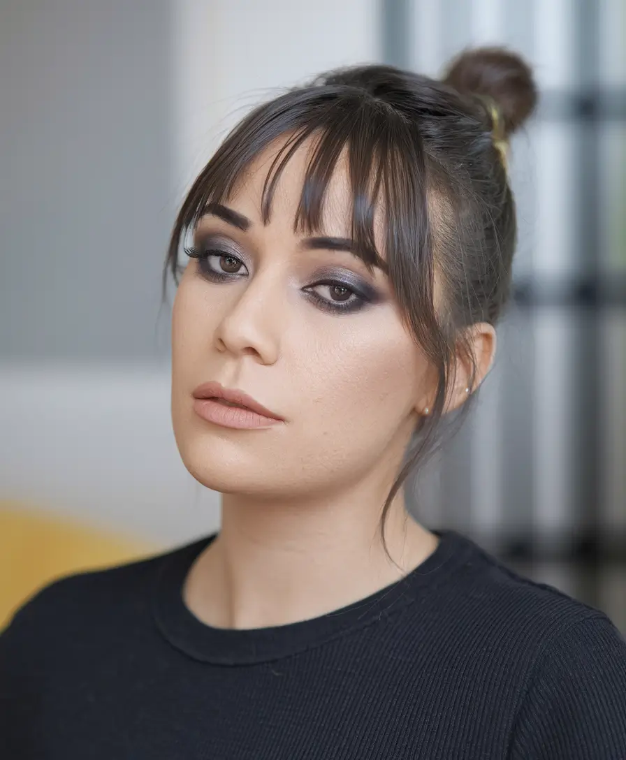 fall haircuts 2025 + Choppy Bangs with Smoky Glam Updo