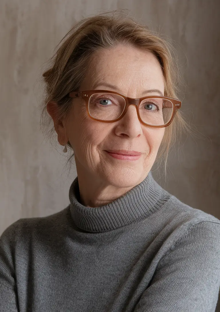 Fall haircuts for women over 50 Elegant Pulled-Back Updo with Glasses