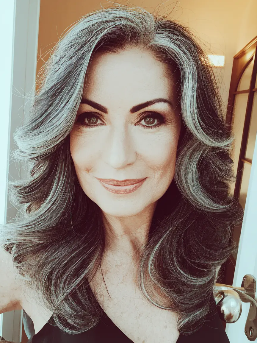 Fall haircuts for women over 50 High-Volume Retro Curls with Silver Dimension