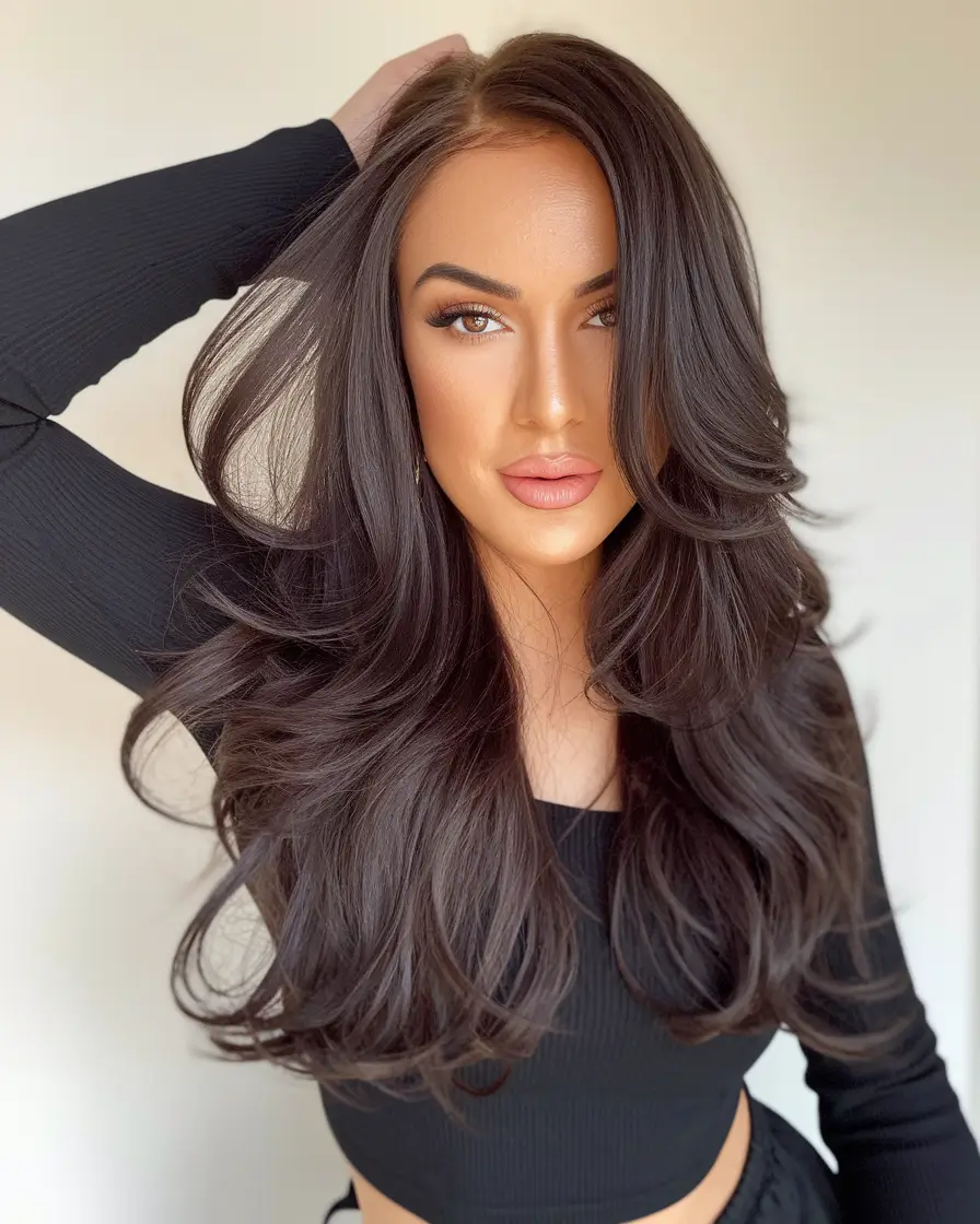 fall hair color for brunettes Classic Layers with Deep Espresso Shine