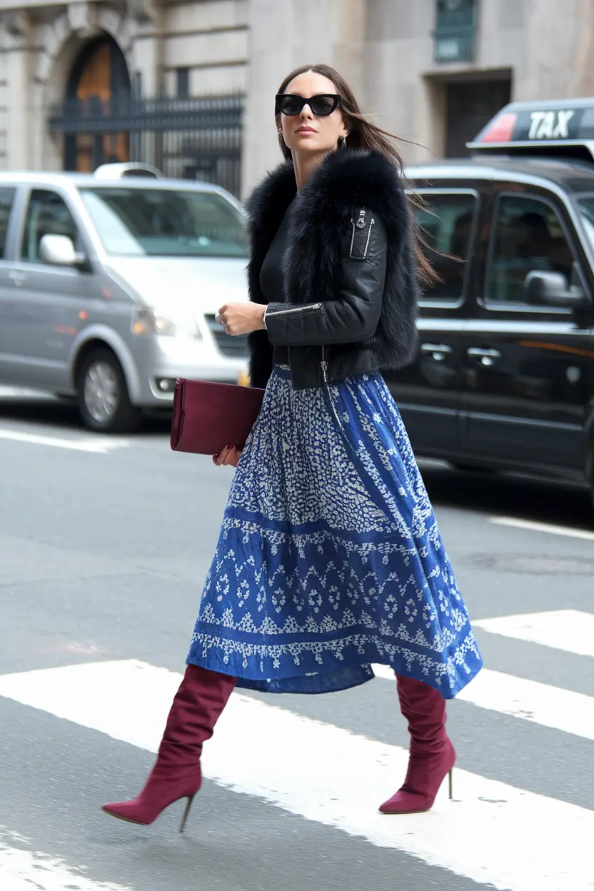 fall skirt outfits 2025 Statement Boots & City-Chic Elegance