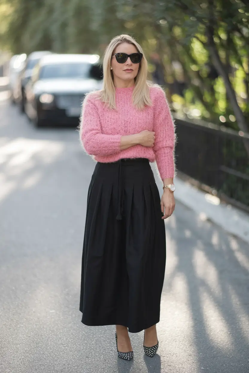 fall skirt outfits 2025 Pink Fuzz and Parisian Simplicity