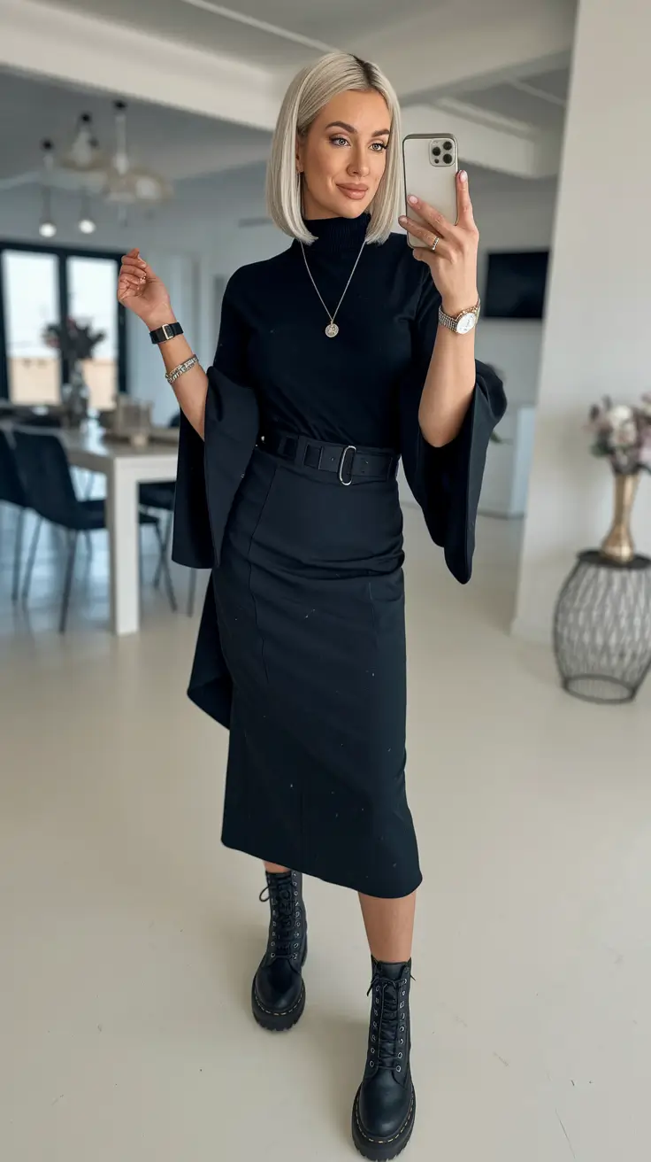 fall skirt outfits with boots Power Dressing in Soft Combat