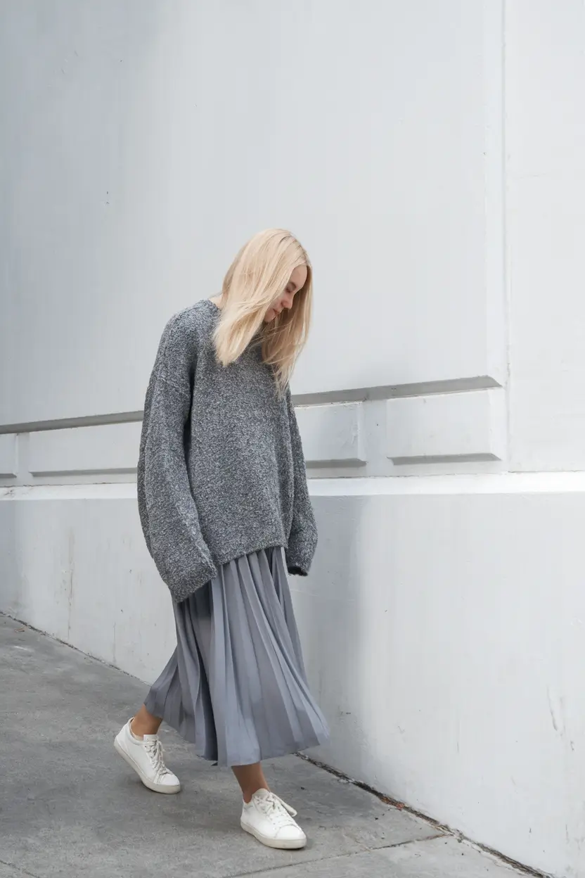 fall skirt outfits 2025 Muted Grays for a Cozy Street Style Moment