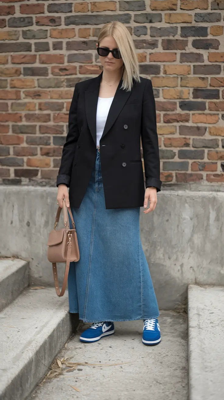 fall skirt outfits 2025 Denim Skirt Power Dressing With a Twist