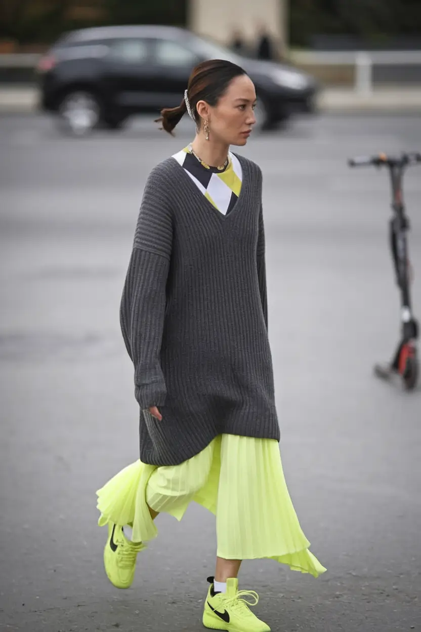 fall skirt outfits 2025 Highlighter Bright Meets Cozy Gray