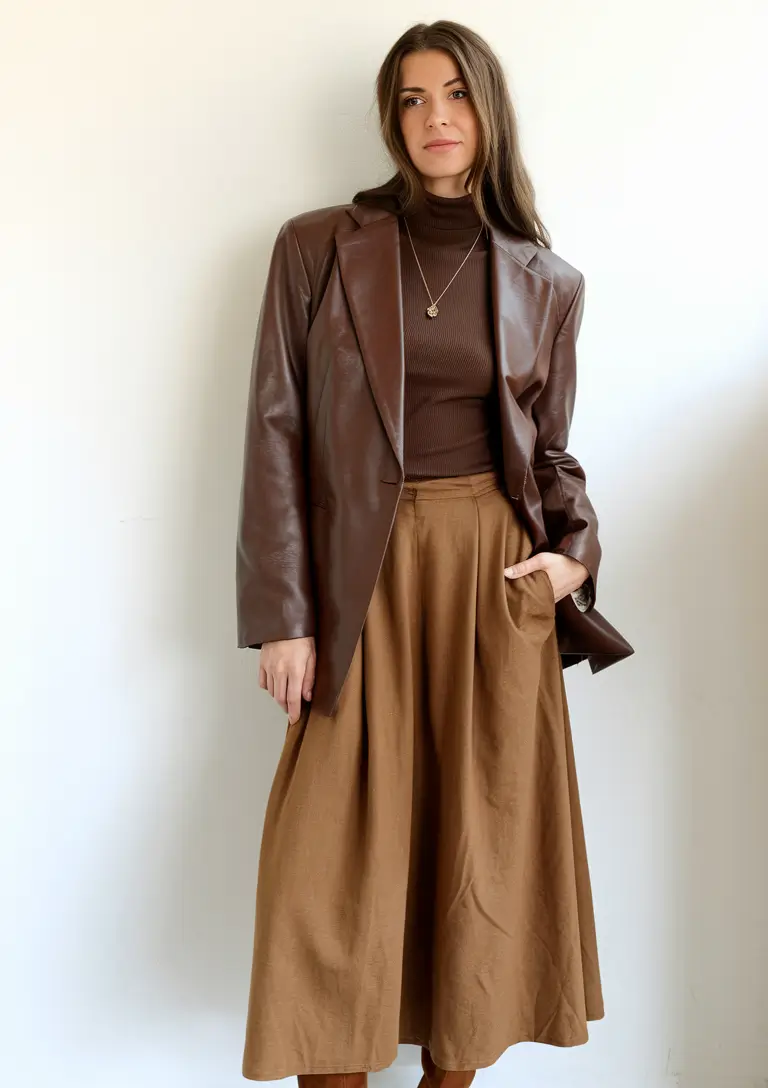 fall skirt outfits 2025 Tonal Texture in Rich Browns