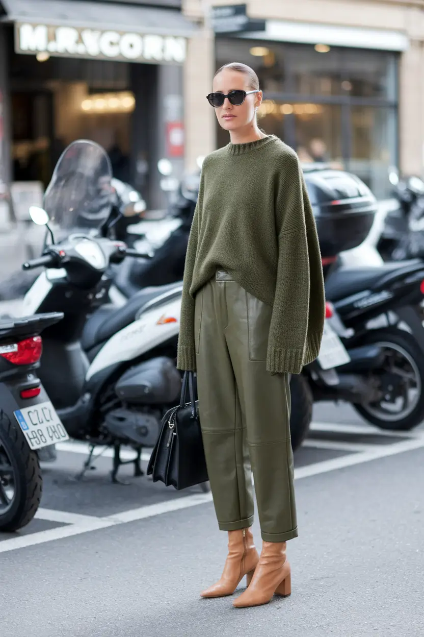 Trendy & New Fall outfits to Wear 2025+Matcha Tones and Mood: Olive On Olive for the Win