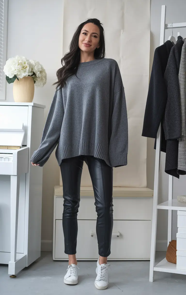 fall fashion outfits classy The Faux-Leather and Knit Duo That Works Every Year