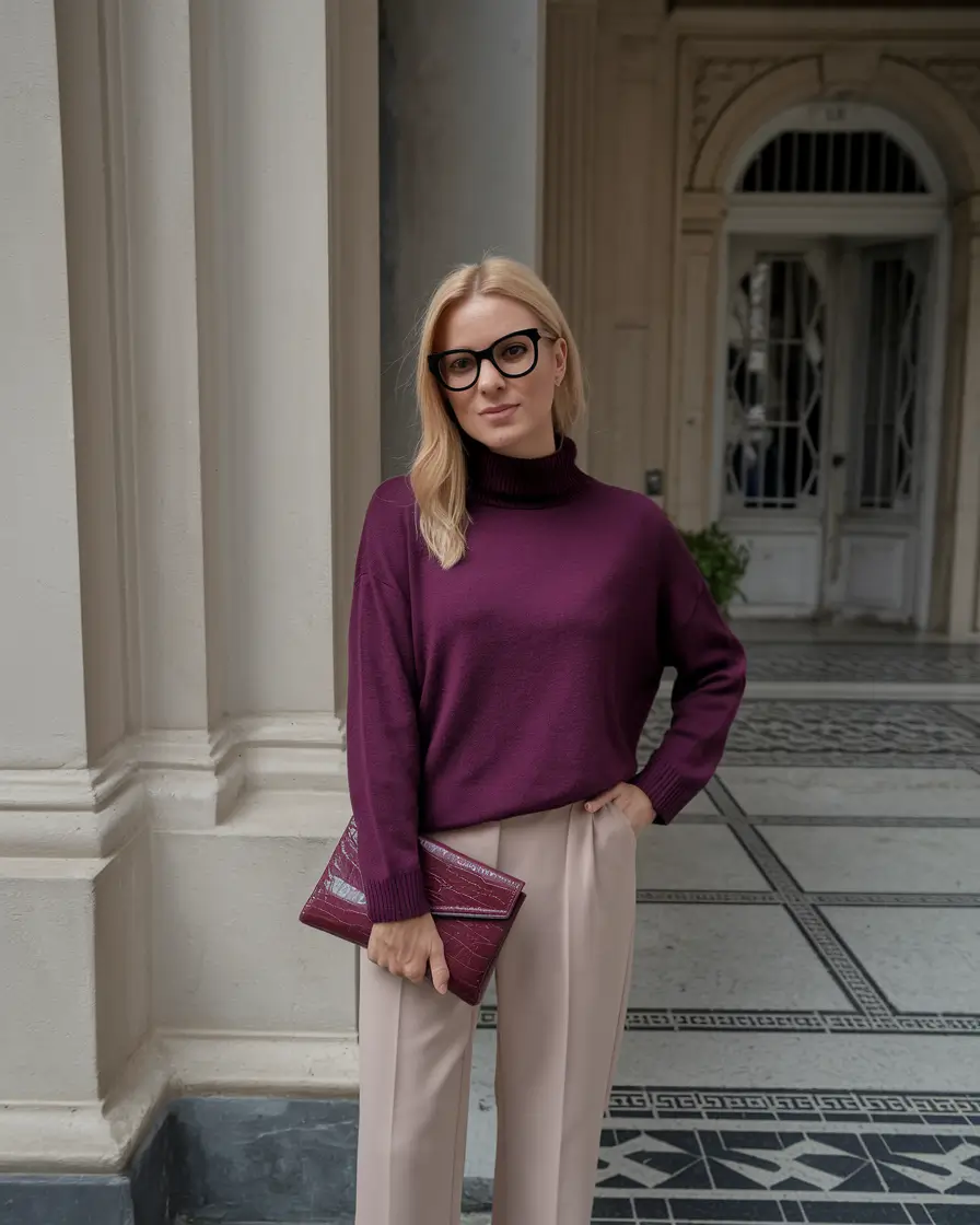 warm fall outfits 2025 Chic and Structured in Burgundy & Cream