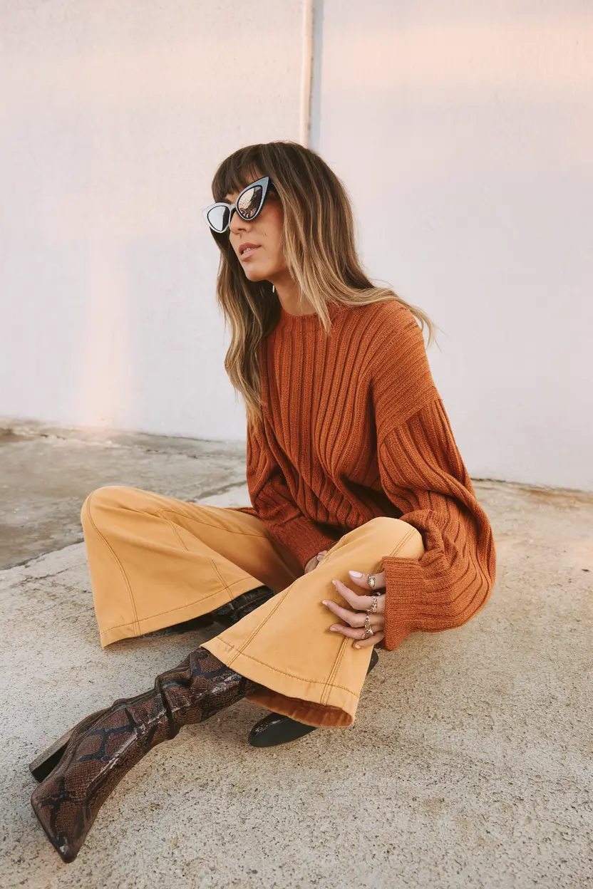 warm fall outfits inspo 2025 Retro Edge with Burnt Tones