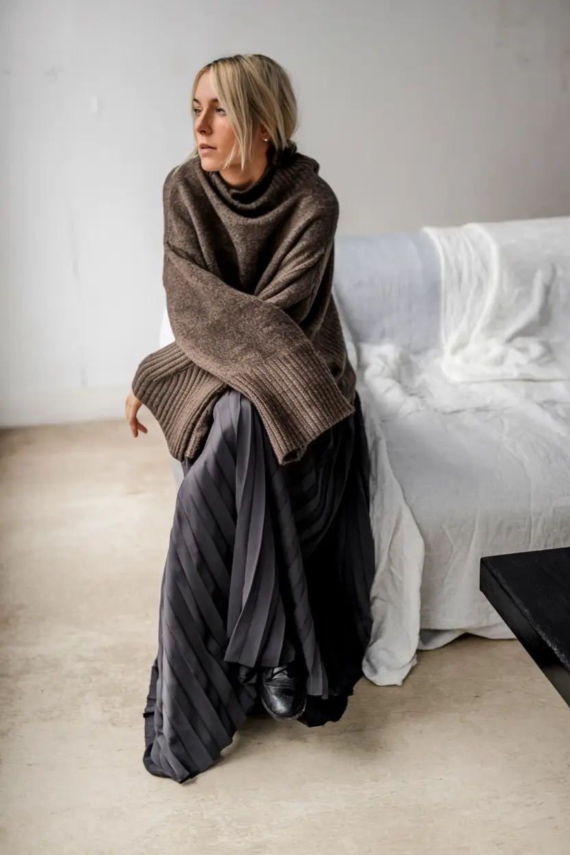 warm fall outfits work Moody Neutrals and Pleated Drama
