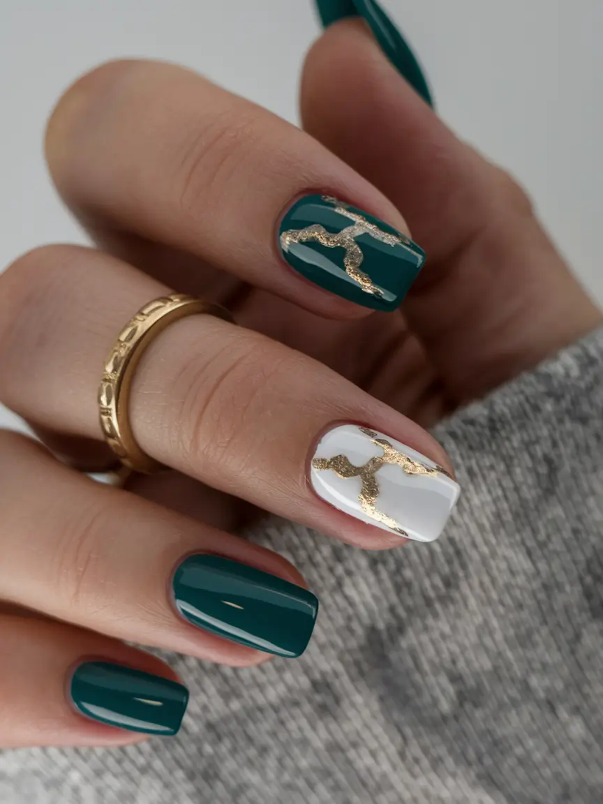 autumn-nails-colors-2025-emerald-gold