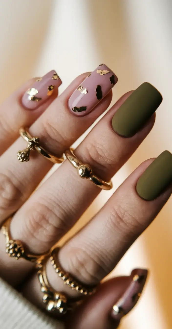 autumn-nails-colors-2025-olive-matte-gold