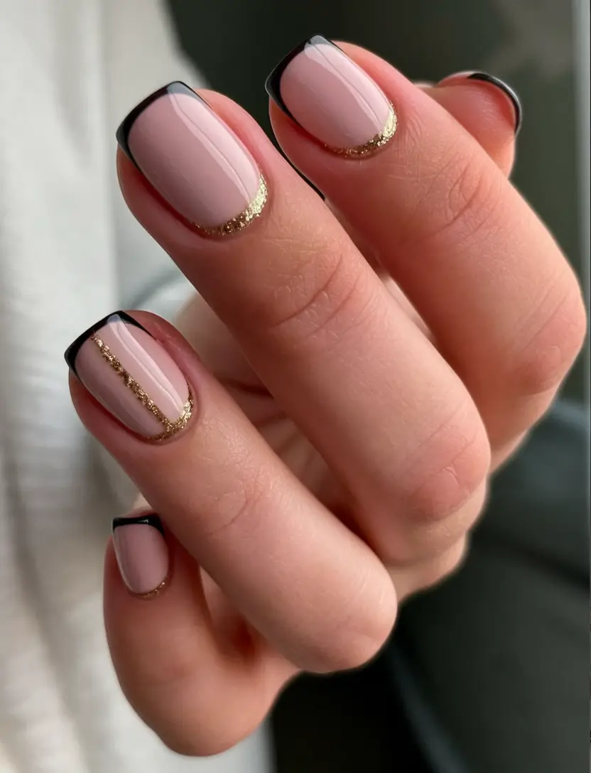 autumn-nails-colors-2025-black-gold-french