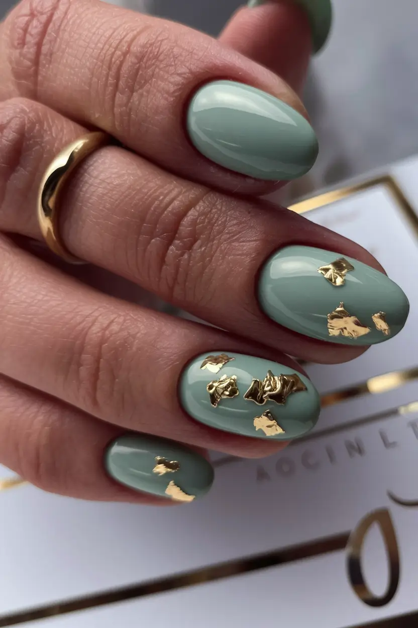 autumn-nails-colors-2025-green-gold