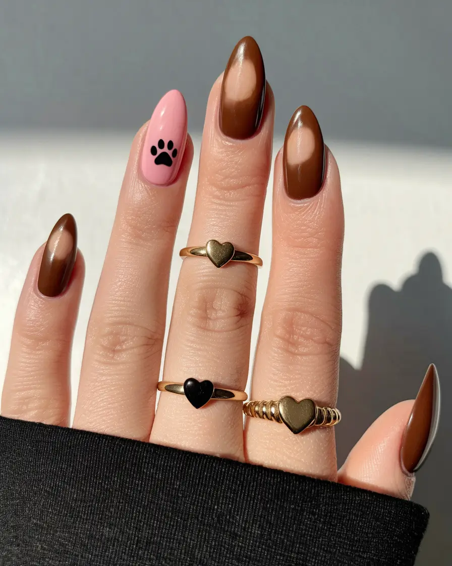 autumn nails designs 2025 Chocolate Brown With Playful Accent