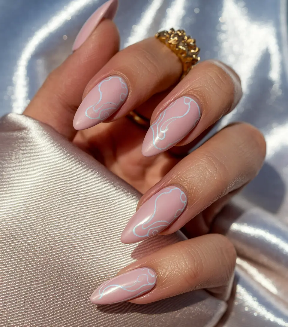 autumn nails designs 2025 Dreamy Pink with Soft Abstract Lines