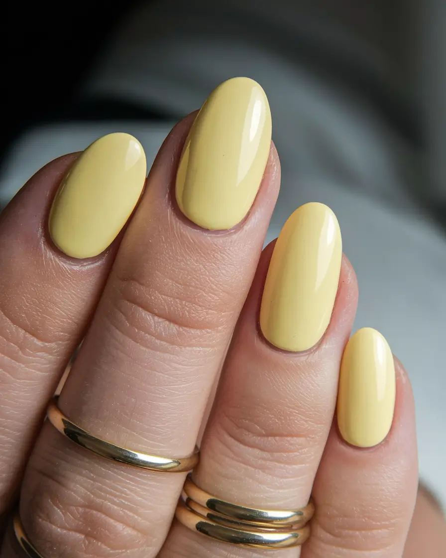 autumn nails designs 2025 Buttery Yellow Glow
