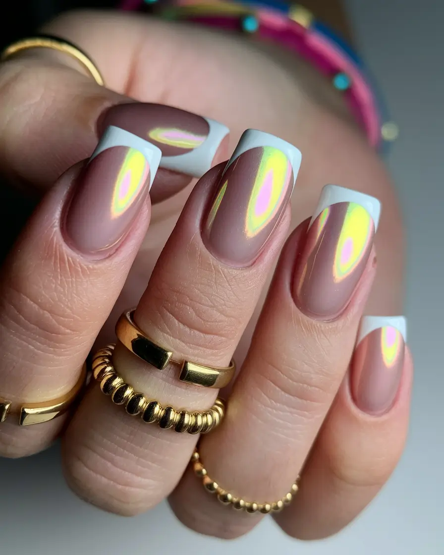 autumn nails designs 2025 Modern French With Neon Edge