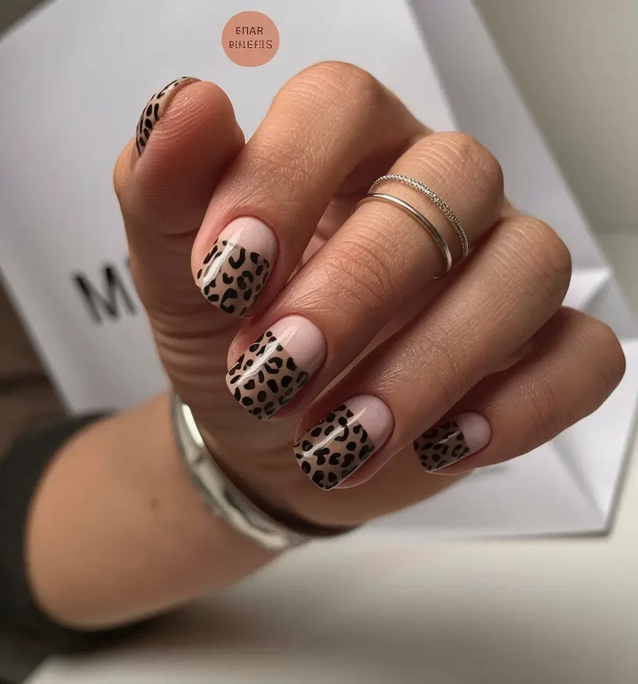 autumn nails designs 2025 Leopard Twist French