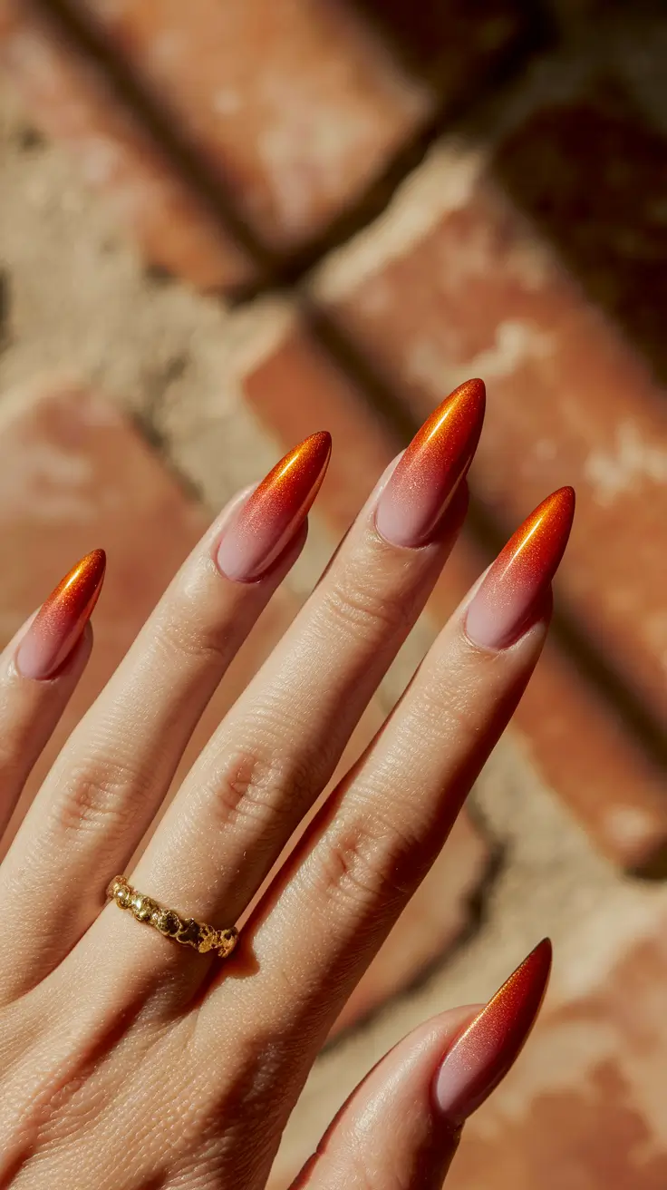 autumn nails designs 2025 Fiery Orange Flame Ombre